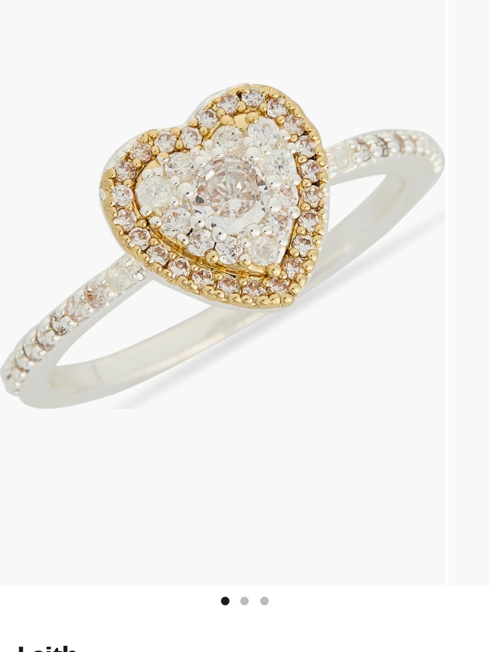 Leith Two-Tone Cubic Zirconia Heart Ring Silver & Gold - Picture 3 of 4